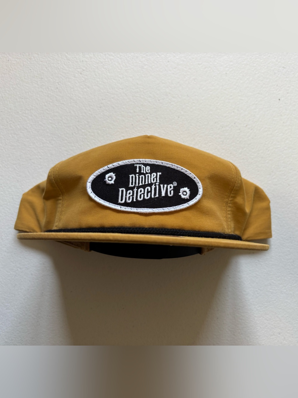 Men's Mustard Five-Panel Cap with 'The Dinner Detective' Patch
